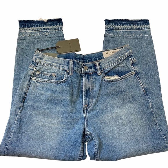NWT Allsaints Boys Frayed Released Hem Julia Crop Sz 29 Medium Wash - Picture 3 of 9